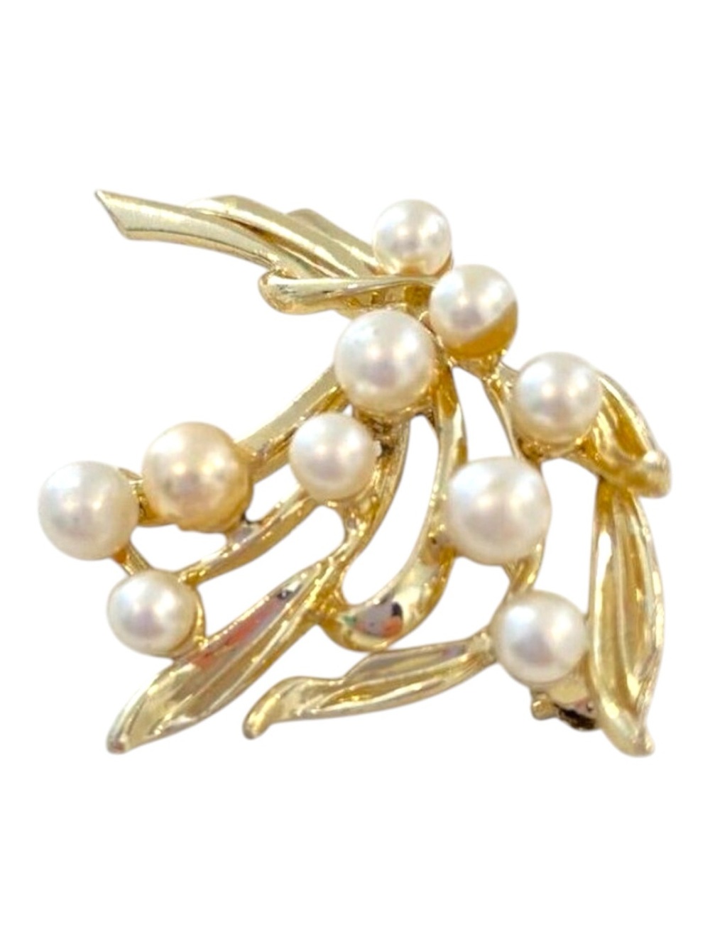 Vintage Coro Gold-Tone Leaf & Pearl Brooch Pin Jewelry timeless classic feminine